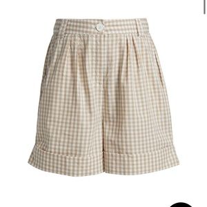 BY TIMO Pleated Gingham Beige Tan White Shorts NWOT